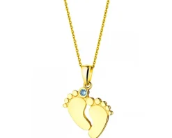 Złota zawieszka z akwamarynem syntetycznym - stópki