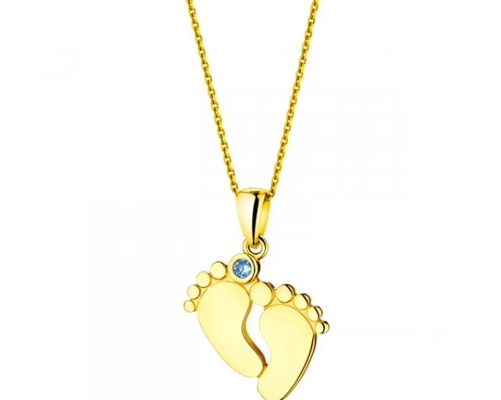 Złota zawieszka z akwamarynem syntetycznym - stópki