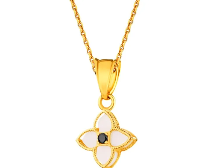 Złota zawieszka z cyrkonią i onyksem syntetycznym