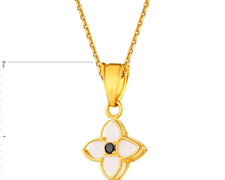 Złota zawieszka z cyrkonią i onyksem syntetycznym