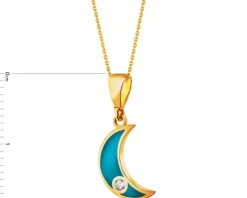 Złota zawieszka z cyrkonią i emalią - Księżyc