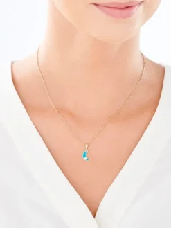 Złota zawieszka z cyrkonią i emalią - Księżyc