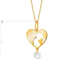 Złota zawieszka z cyrkonią - serce, mapa świata