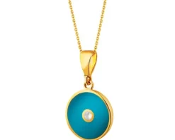 Złota zawieszka z cyrkonią i emalią - koło