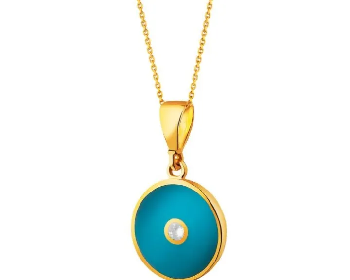 Złota zawieszka z cyrkonią i emalią - koło