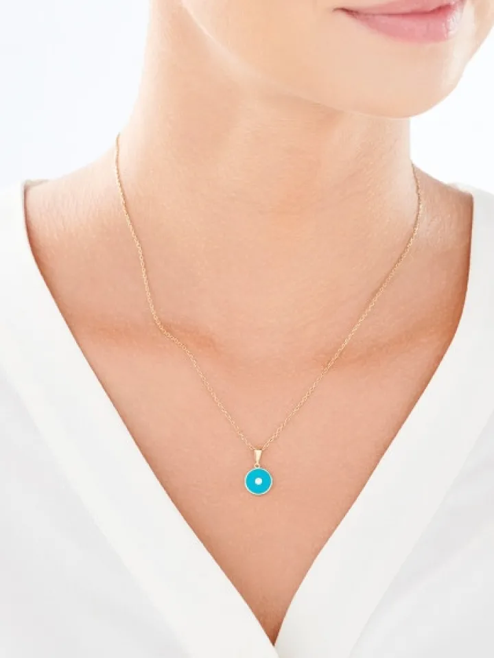 Złota zawieszka z cyrkonią i emalią - koło