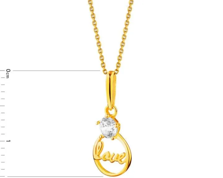 Złota zawieszka z cyrkonią - love