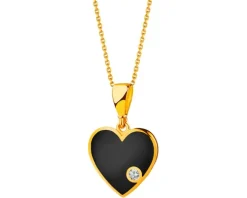 Złota zawieszka z cyrkonią i emalią - serce
