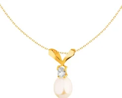 Złota zawieszka z cyrkonią i perłą