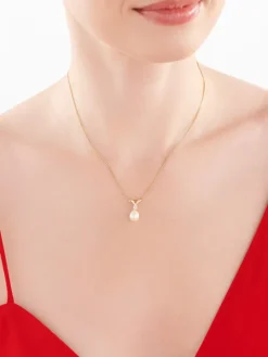 Złota zawieszka z cyrkonią i perłą