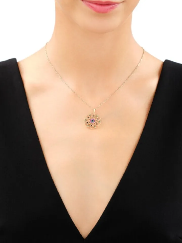 Złota zawieszka z cyrkoniami - rozeta