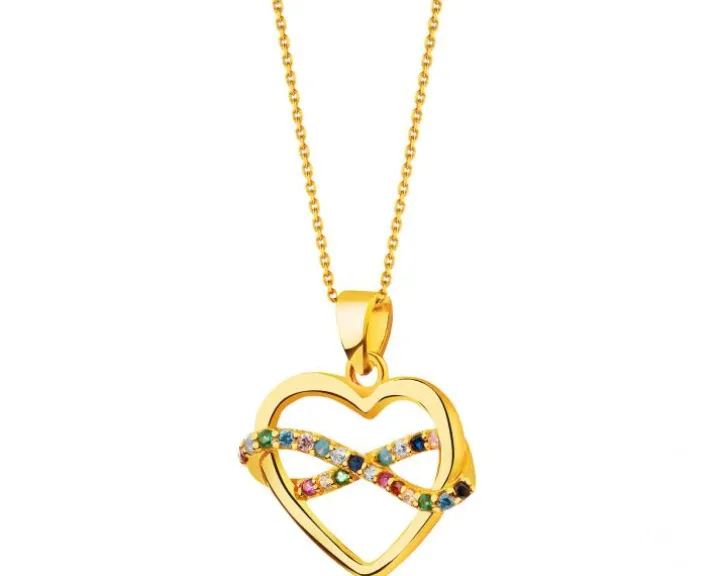 Złota zawieszka z cyrkoniami - serce, nieskończoność