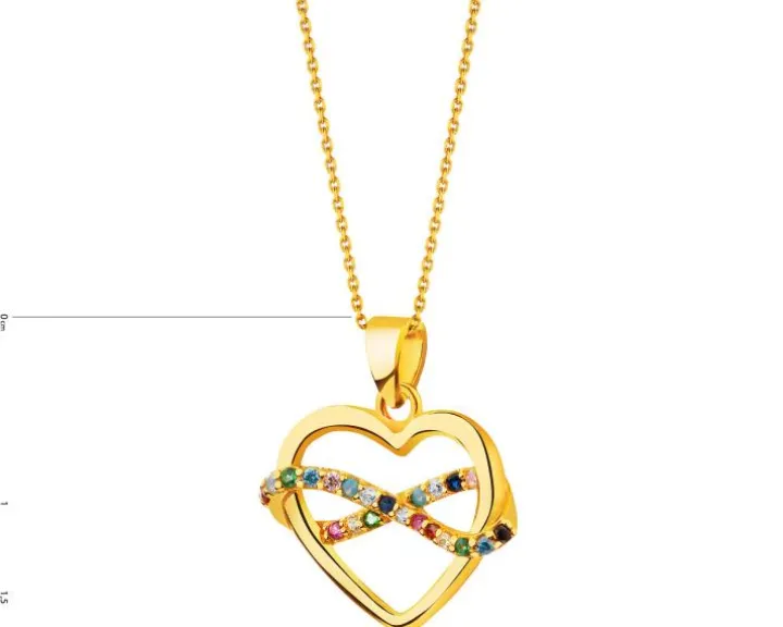 Złota zawieszka z cyrkoniami - serce, nieskończoność