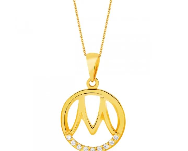 Złota zawieszka z cyrkoniami - Litera M