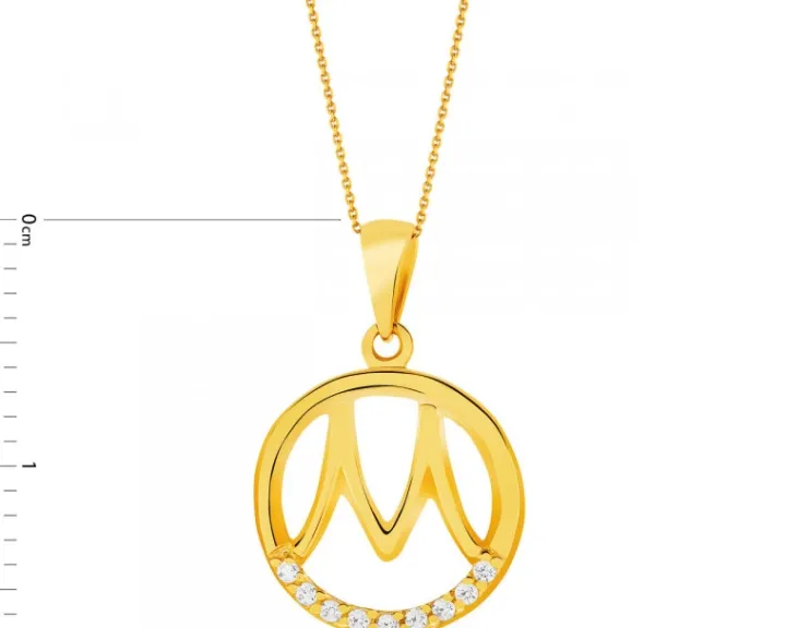 Złota zawieszka z cyrkoniami - Litera M