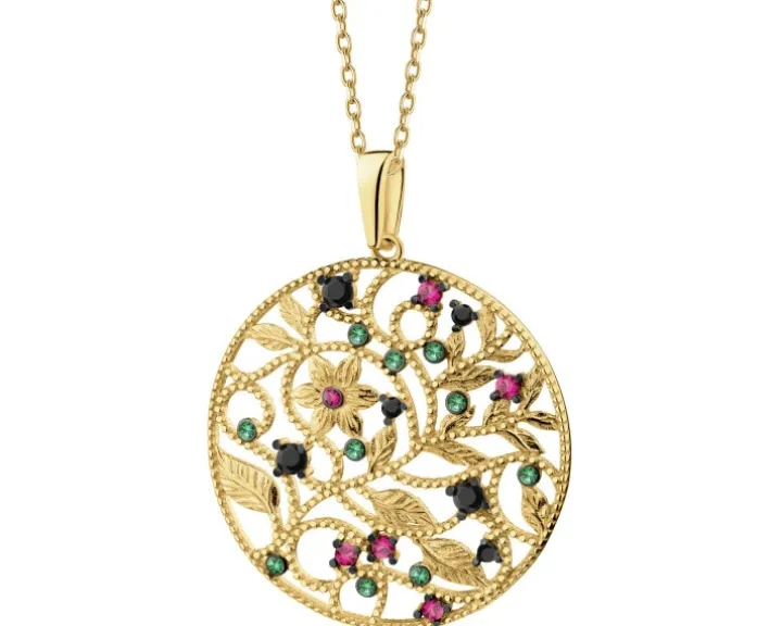 Złota zawieszka z cyrkoniami - kwiaty