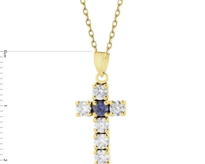 Złota zawieszka z cyrkoniami - krzyż