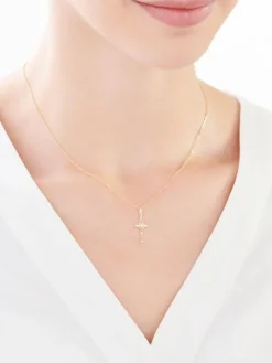 Złota zawieszka z cyrkoniami - krzyż