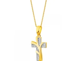 Złota zawieszka z cyrkoniami - Krzyż