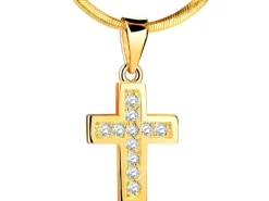 Złota zawieszka z cyrkoniami - krzyż