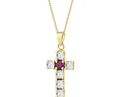 Złota zawieszka z cyrkoniami - krzyż