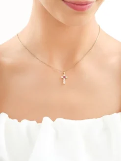 Złota zawieszka z cyrkoniami - krzyż