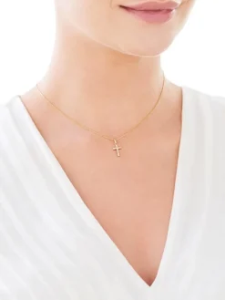 Złota zawieszka z cyrkoniami  - krzyż