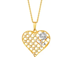 Złota zawieszka z cyrkoniami - serce, róża