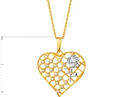 Złota zawieszka z cyrkoniami - serce, róża