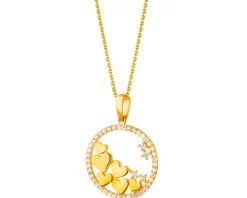 Złota zawieszka z cyrkoniami - koło, serca