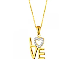 Złota zawieszka z cyrkoniami - love
