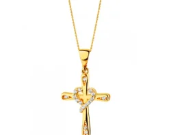 Złota zawieszka z cyrkoniami - krzyż