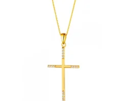 Złota zawieszka z cyrkoniami - krzyż