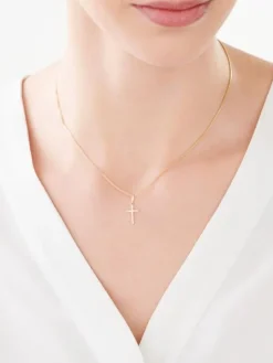 Złota zawieszka z cyrkoniami - krzyż