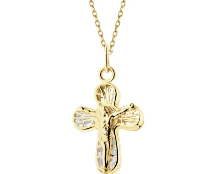 Złota zawieszka z cyrkoniami - krzyż