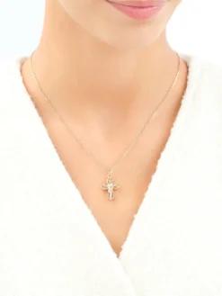 Złota zawieszka z cyrkoniami - krzyż