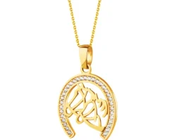 Złota zawieszka z cyrkoniami - podkowa, konie