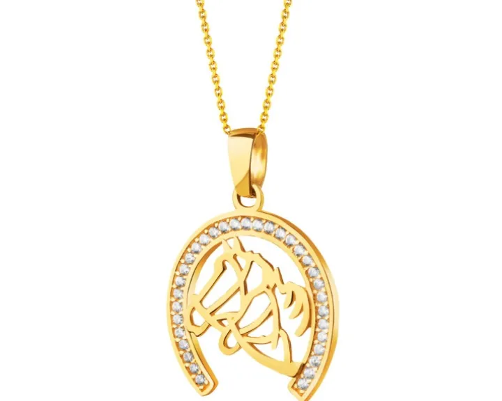 Złota zawieszka z cyrkoniami - podkowa, konie