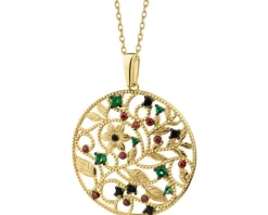 Złota zawieszka z cyrkoniami - kwiaty, liście