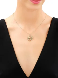 Złota zawieszka z cyrkoniami - kwiaty, liście