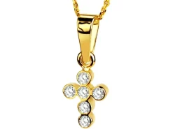 Złota zawieszka z cyrkoniami - krzyż