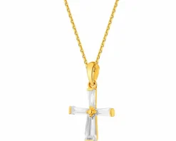 Złota zawieszka z cyrkoniami - krzyż