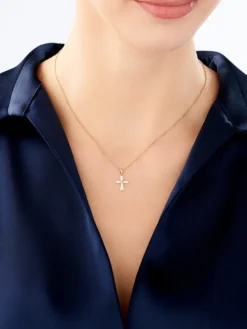 Złota zawieszka z cyrkoniami - krzyż