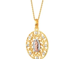 Złota zawieszka z cyrkoniami - medalik Matka Boska