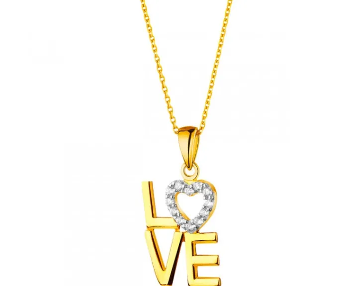 Złota zawieszka z cyrkoniami - love