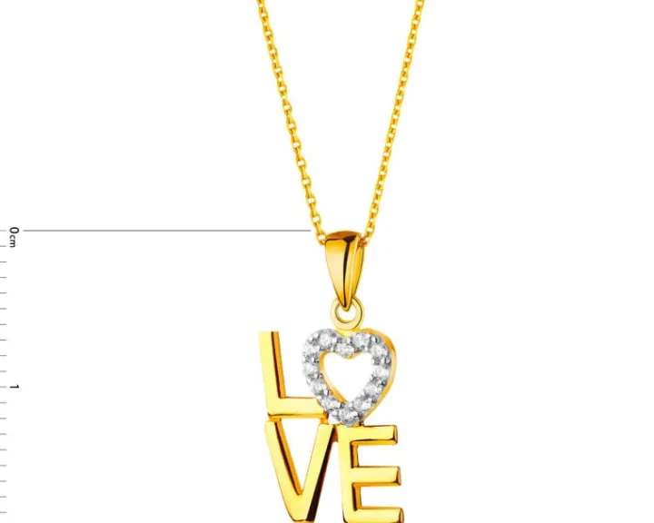 Złota zawieszka z cyrkoniami - love