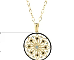 Złota zawieszka z cyrkoniami i łańcuszek - komplet - rozeta