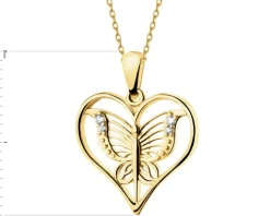 Złota zawieszka z cyrkoniami - serce, motyl