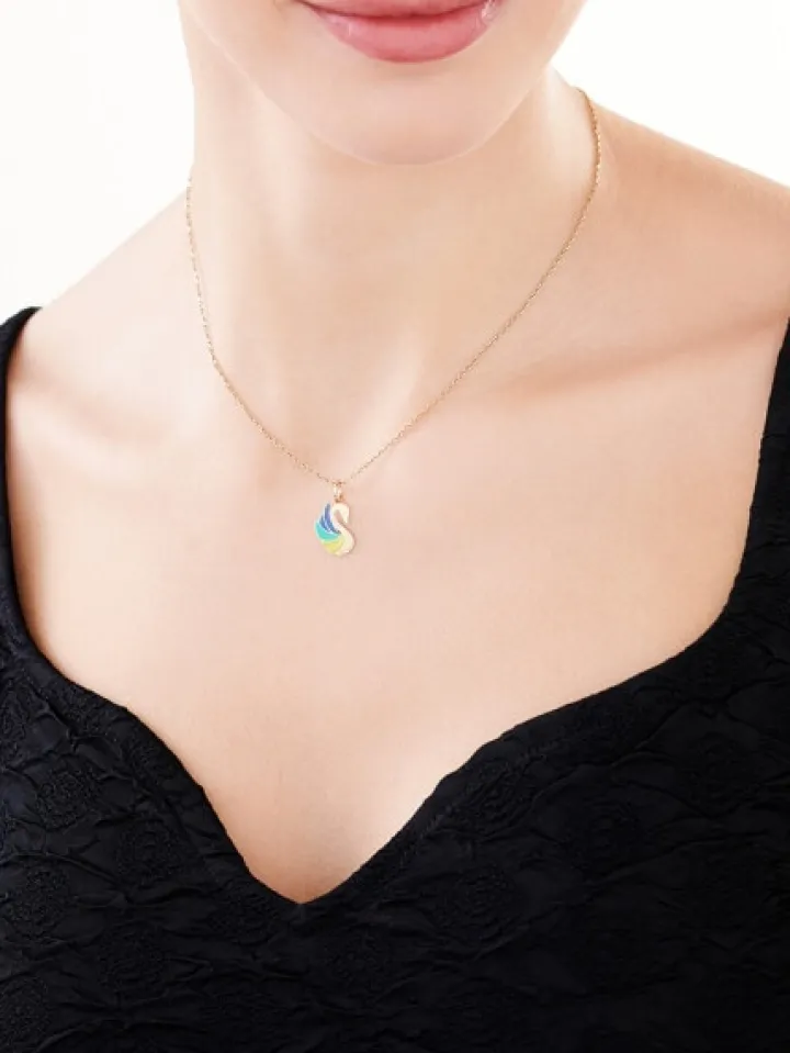 Złota zawieszka z emalią - łabędź