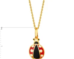 Złota zawieszka z emalią - biedronka